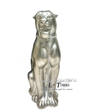 Keramik-Tierstatue, Panther, silberner Leopard, Swarovski, Höhe 70 cm, PR31