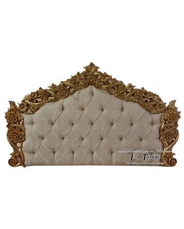 Kopfteil Kingsize-Doppelbett Barock Öko-Leder oder Swarovski-Stoff Goldholz jede Farbe Pilissena