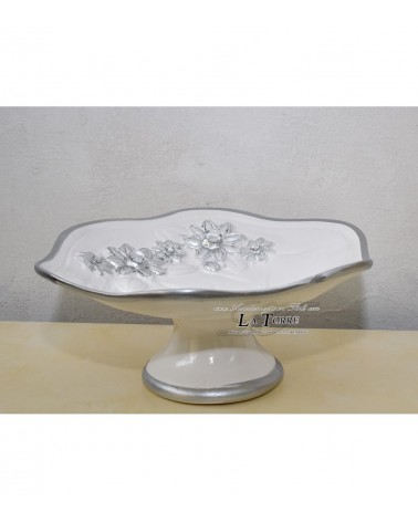Centrotavola portafrutta in ceramica linea girasole bianco e argento PR47