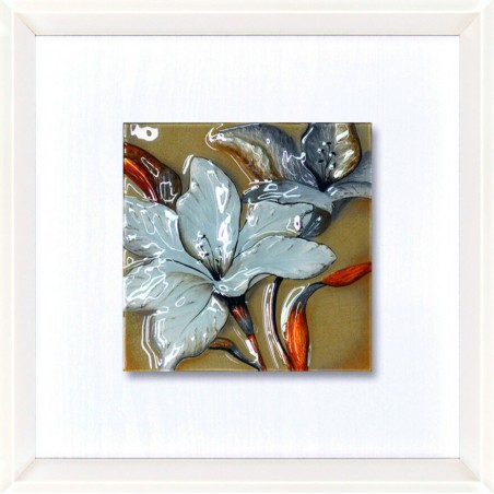 Quadro dipinto in rilievo fiore calla moderno argento e bianco con cornice inclusa ST24008