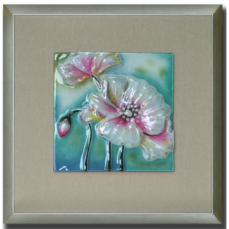 Modern Beige Poppy Flower Relief Painting with Frame Included ST24030