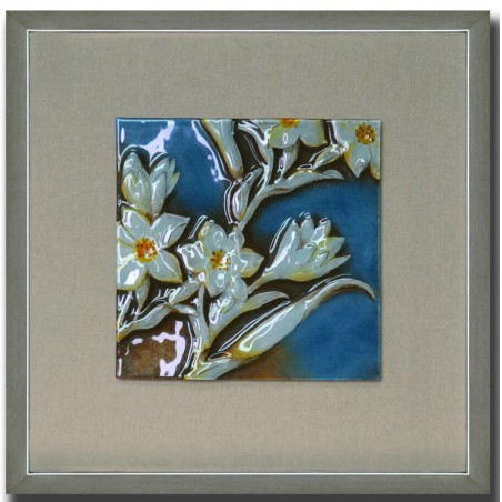 Modern beige wildflowers relief painted picture with frame included ST24031