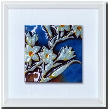 Quadro dipinto in rilievo fiori di campo moderno bianco con cornice inclusa ST24015
