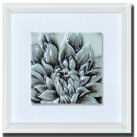 Modern silver flower relief painted picture with white frame included ST24016