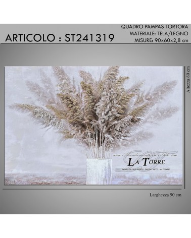 Quadro dipinto su tela struttura in legno senza cornice fiori Pampas stile moderno Tortora ST241319