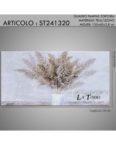 Quadro dipinto su tela struttura in legno senza cornice fiori Pampas stile moderno Tortora ST241320