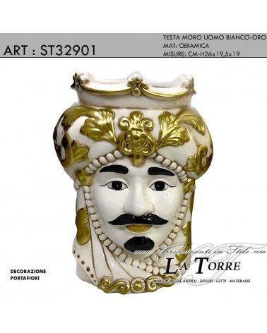 Statua scultura testa di Moro uomo Vietri portafiori 26h cm bomboniera in ceramica ST32901