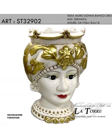 Statua scultura testa di Moro donna Vietri portafiori 26h cm bomboniera in ceramica ST32902