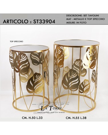 Set of two living room leaf tables, modern round metal storage units, gold-coloured ST33904