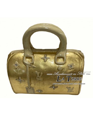 Große Louis-Keramiktasche, goldfarben, elfenbeinfarben mit Swarovski-Kristallen, H30 PR16