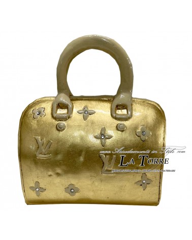 Borsa ceramica bauletto Louis grande foglia oro avorio con swarovski H30 PR16
