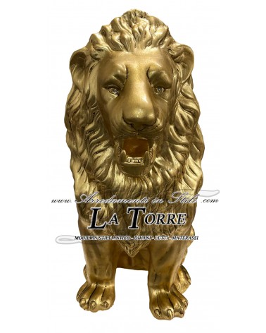Keramische Tierstatue, Löwe mit offenem Maul, Blattgold, Swarovski-Kristalle, 90 cm, PR14