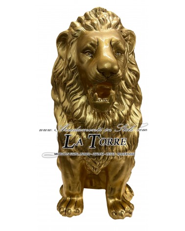 Keramische Tierstatue, Löwe mit offenem Maul, Blattgold, Swarovski-Kristalle, 90 cm, PR14