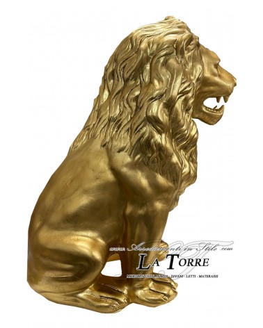 Keramische Tierstatue, Löwe mit offenem Maul, Blattgold, Swarovski-Kristalle, 90 cm, PR14