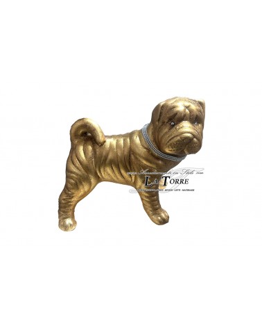 Keramik-Tierstatue eines Shar-Pei-Hundes, Blattgold, Swarovski-Kristalle, Höhe 30 cm, PR27
