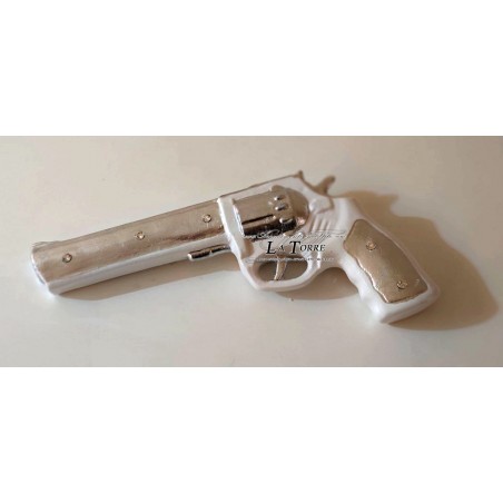 Ceramic Revolver Drum Pistol Silver and White with Swarovski PR33