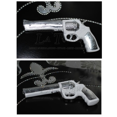Ceramic Revolver Drum Pistol Silver and White with Swarovski PR33