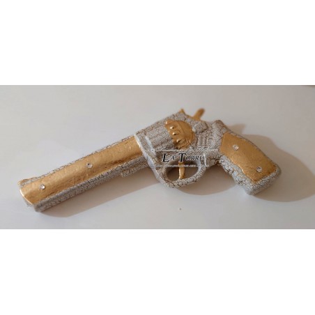 Revolver drum pistol weapon in gold cracklè ceramic with Swarovski PR33