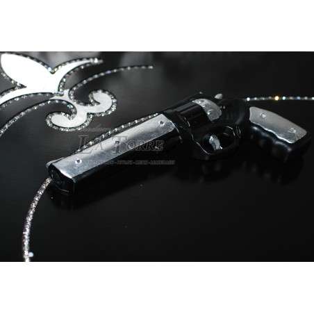 Ceramic Revolver Drum Pistol Silver and Black with Swarovski PR33