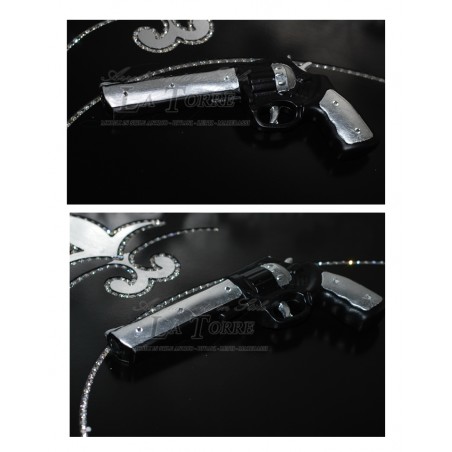 Ceramic Revolver Drum Pistol Silver and Black with Swarovski PR33