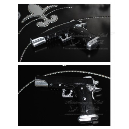 Beretta Black Ceramic and Silver Swarovski Pistol Weapon 9x21 Ornament PR33