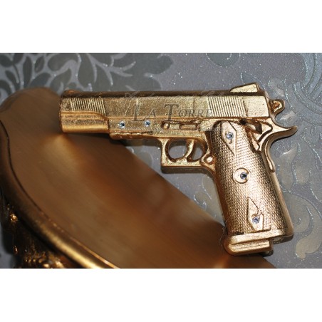 Arma pistola Beretta in ceramica foglia oro swarovski 9x21 soprammobile PR33