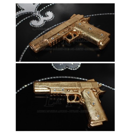 Arma pistola Beretta in ceramica foglia oro swarovski 9x21 soprammobile PR33