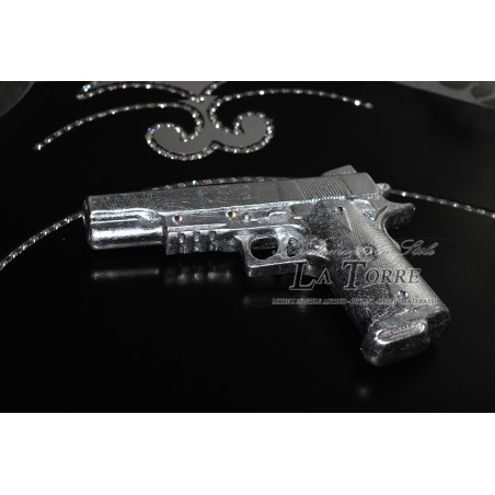 Arma pistola Beretta in ceramica foglia argento swarovski 9x21 soprammobile PR33
