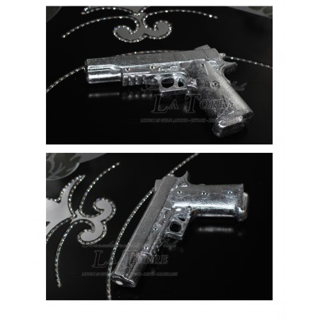 Arma pistola Beretta in ceramica foglia argento swarovski 9x21 soprammobile PR33