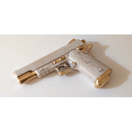 Beretta pistol weapon in crackle ceramic and gold swarovski 9x21 ornament PR33