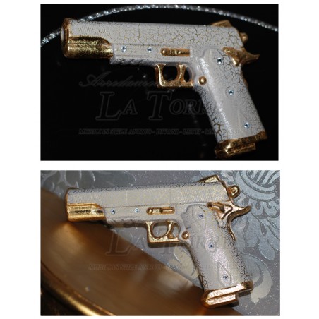 Beretta pistol weapon in crackle ceramic and gold swarovski 9x21 ornament PR33