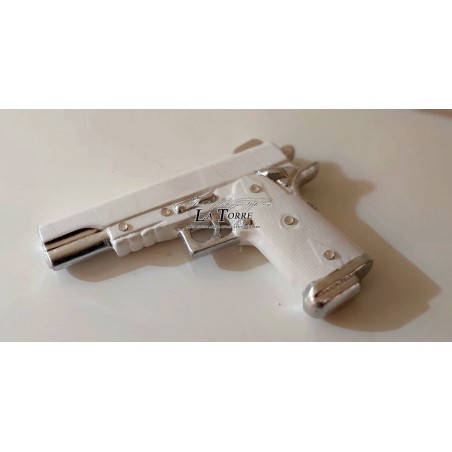 Arma pistola Beretta in ceramica bianco e argento con swarovski 9x21 soprammobile PR33