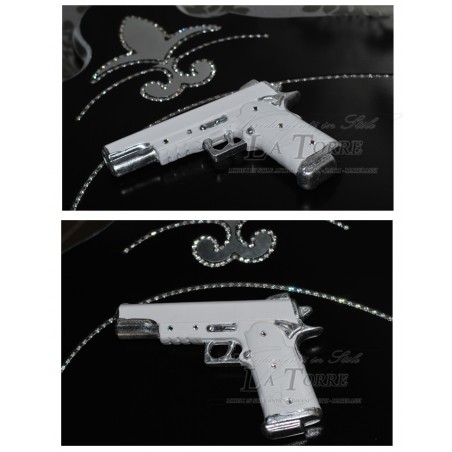 Beretta pistol weapon in white and silver ceramic with swarovski 9x21 ornament PR33