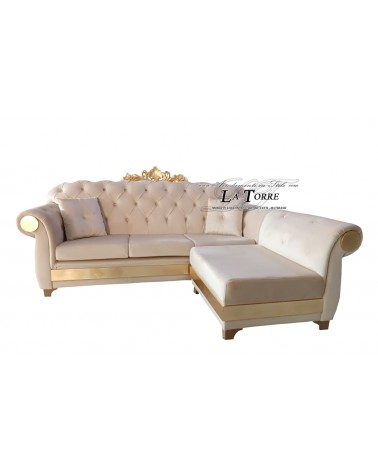 3 seater sofa bed peninsula crown backrest baroque Chesterfield eco-leather ivory and gold swarovski or buttons AZ006C