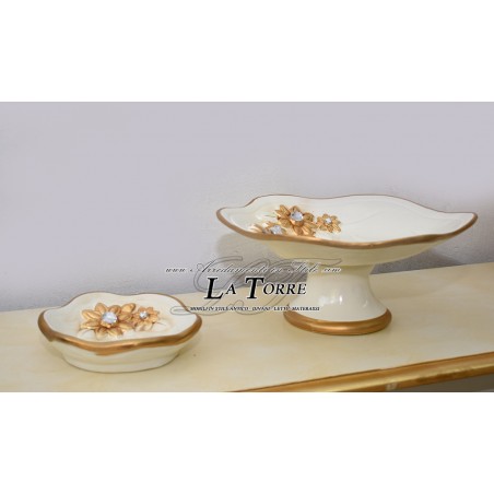 Fruit bowl and chocolate holder sunflower sculpture ivory and gold swarovski PR40