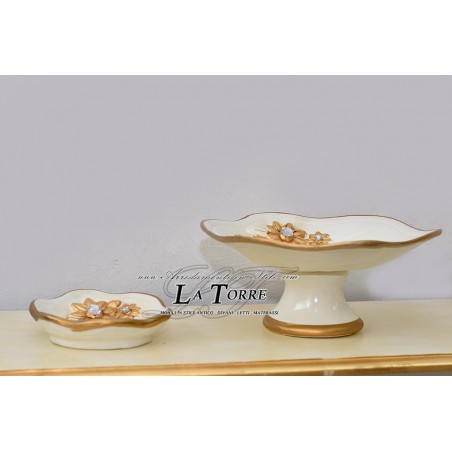 Fruit bowl and chocolate holder sunflower sculpture ivory and gold swarovski PR40