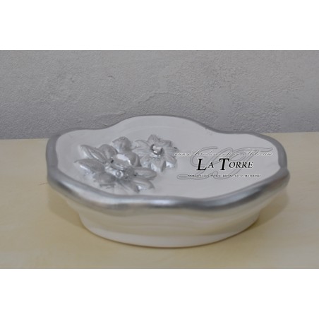 Posacenere ceramica svuota tasche bianco e argento linea girasole PR50