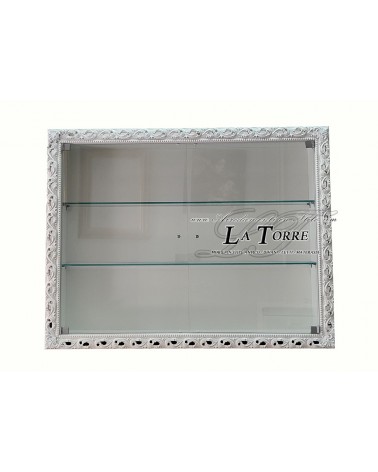 Vetrina sospesa da parete con ante in vetro stile Barocco cornice traforata portabottiglie su misura VTGM224/B
