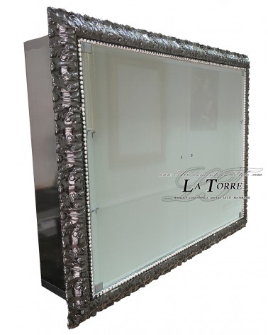 Wall-mounted display cabinet with doors in Baroque style, perforated frame, TV box, bottle holder, made to measure, VTMadrid