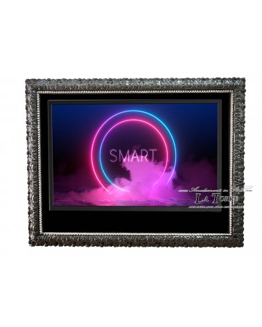 Wall-mounted Smart TV stand with perforated black frame in Baroque style wall mounted, custom-made box Madrid/N