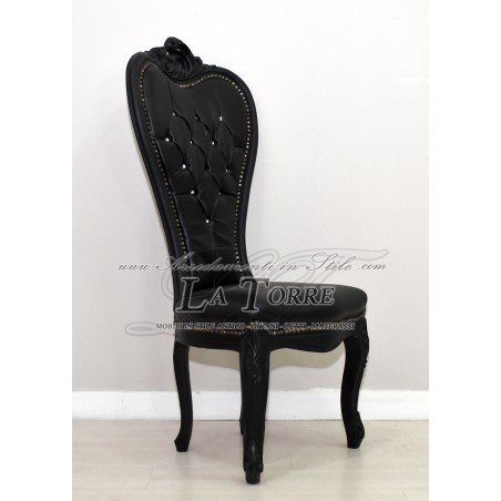 Poltrona trono Luigi XV barocco sedia Love h135 ecopelle nera AL08