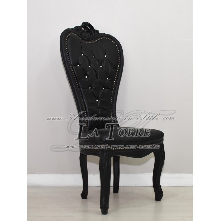 Poltrona trono Luigi XV barocco sedia Love h135 ecopelle nera AL08