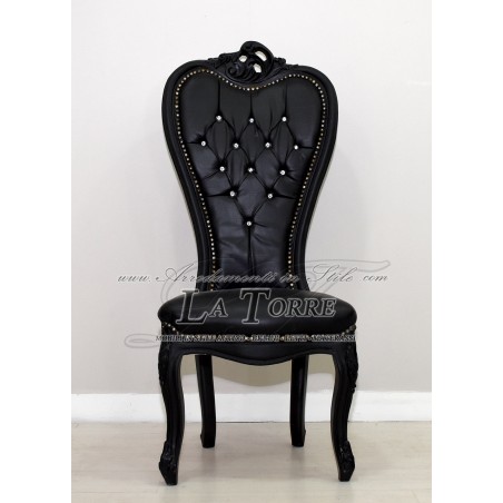Poltrona trono Luigi XV barocco sedia Love h135 ecopelle nera AL08