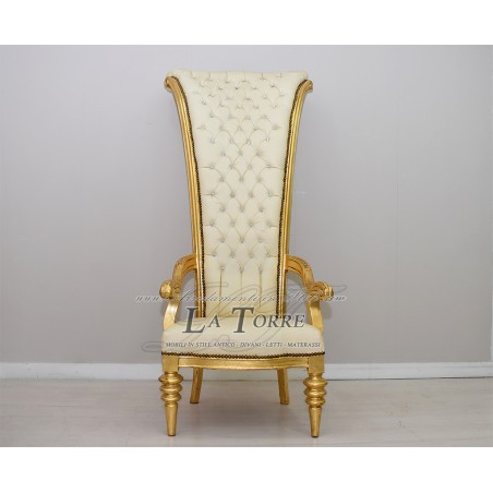 Poltrona trono Luigi XV barocco moderno sedia h192 oro ecopelle champagne AL917