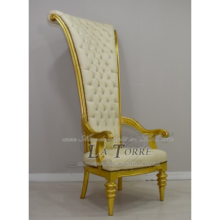 Poltrona trono Luigi XV barocco moderno sedia h192 oro ecopelle champagne AL917