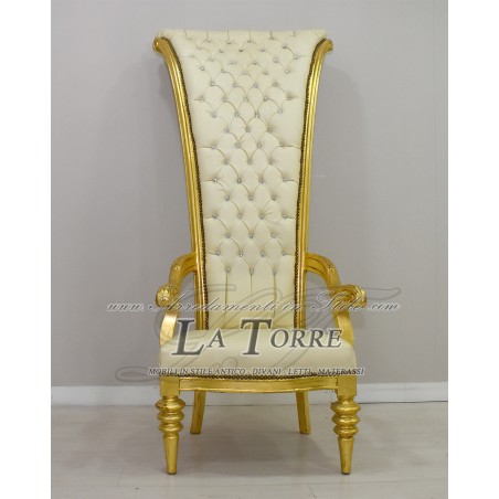 Barocker Thronsessel im Stil Louis XV, moderner Stuhl, Höhe 192 cm, Gold, champagnerfarbenes Öko-Leder AL917