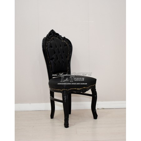 Sedia Still poltrona francese Luigi XV Barocco Impero Ecopelle nera AL1826