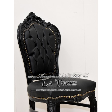 Still Chair Französisch Louis XV Barock Empire Schwarzes Kunstleder AL1826