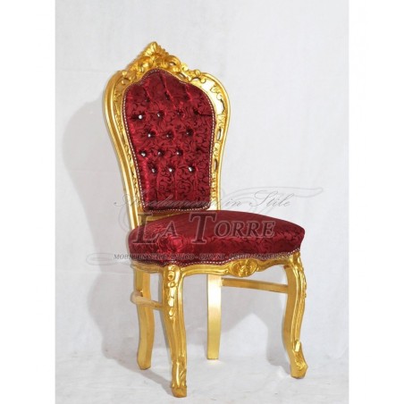 Antiker Louis-XV-Sessel, goldfarbenes Holz, bordeauxroter Stoff, Swarovski-Kristalle AL1826
