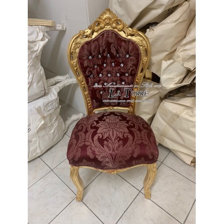 Sedia poltrona antica still Luigi XV legno oro Tessuto bordeaux swarovski AL1826
